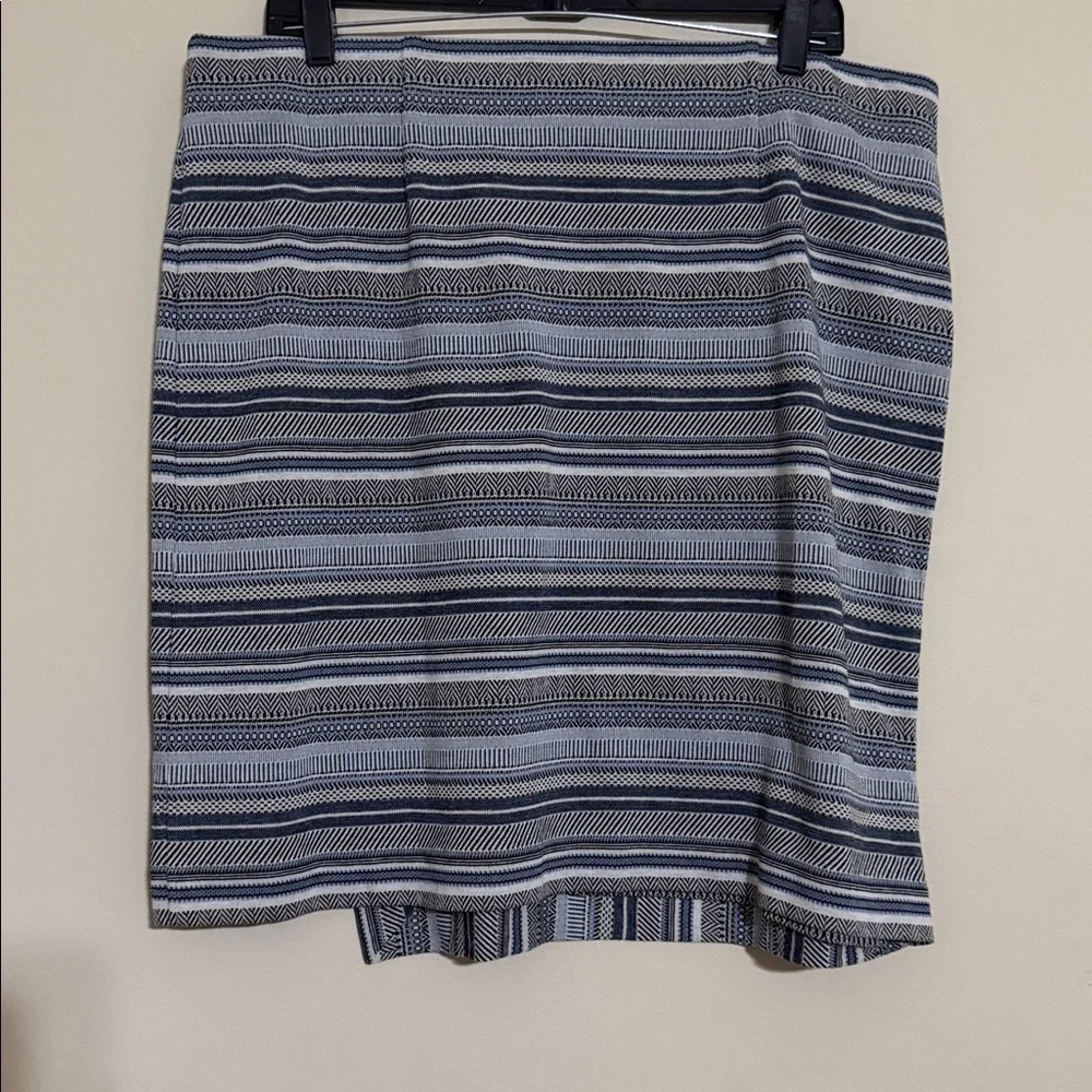JJill Striped Gray Blue Women's Skirt large faux wrap casual office soft Aztec